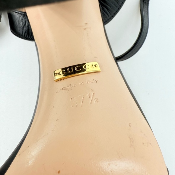 Gucci Black Leather Marmont GG logo Ankle strap block heel sandals EU 37.5 US7.5 - Picture 9 of 9